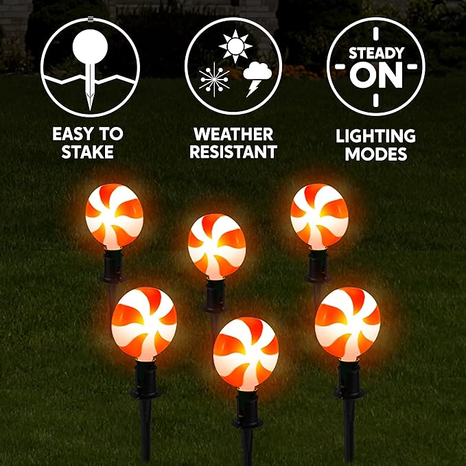 Joiedomi Set of 14 Christmas Lollipop Pathway Lights Outdoor with Stakes and Clips, 14.3 FT Plug in Peppermint Walkway String Lights for Christmas Decoration, Yard, Pluggable, Hangable, Waterproof