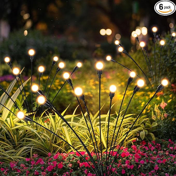 Solar Lights Outdoor Decoration, Waterproof Xmas Outdoor Lights Decor for Yard, Patio, Garden, and Front Porch, 60 LEDs Swing with The Wind (6 Pack, Warm White)