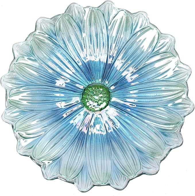 MUMTOP Outdoor Glass Birdbath with Metal Stand for Outside Yard Garden Decor, 18 inch Diameter Blue Bird Baths Bowl for Outdoors, 21 inch Height