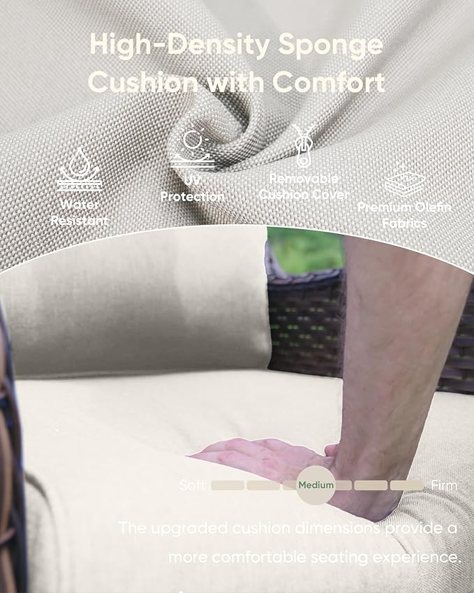 HUMMUH High Back Outdoor Swivel Rocker Patio Chairs Set of 2, with 5-Inch Thick Cushions and Side Table, Ideal for Porch,Poolside, Deck, and Yard