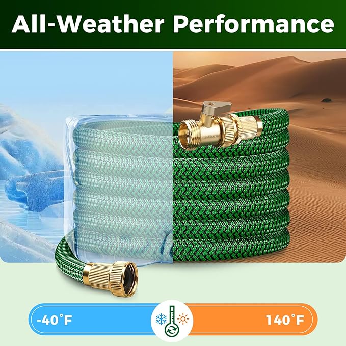 Upgraded Garden Hose 75ft, Non-Expandable Hose, Heavy Duty Kink-Resistant Flexible Water Hose with High-Density Fabric,LeakProof Hose Metal Shut-Off Valve Connector for Patio, Car Wash. (75FT)