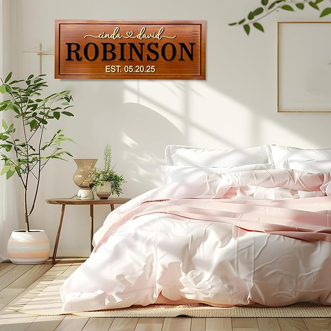 Personalized Wooden Family Name Sign Custom Established Date Plaque Rustic Last Name Wall Decor Gift for Wedding Anniversary Couples Friends Housewarming