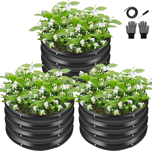 ZXZYHFTY Round Galvanized Raised Garden Bed kit,Black Outdoor Garden Raised Planter Box, Round Large Metal Raised Garden Beds for Vegetable 2 * 2 * 1ft 3 Pcs
