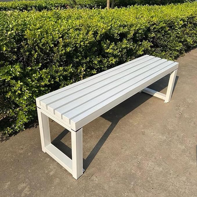 Weatherproof Metal Dining Bench, Outdoor Bench Backless Patio Bench 2-Person Farmhouse Bench Garden Bench for Kitchen, Living Room, Entryway(White,40in)