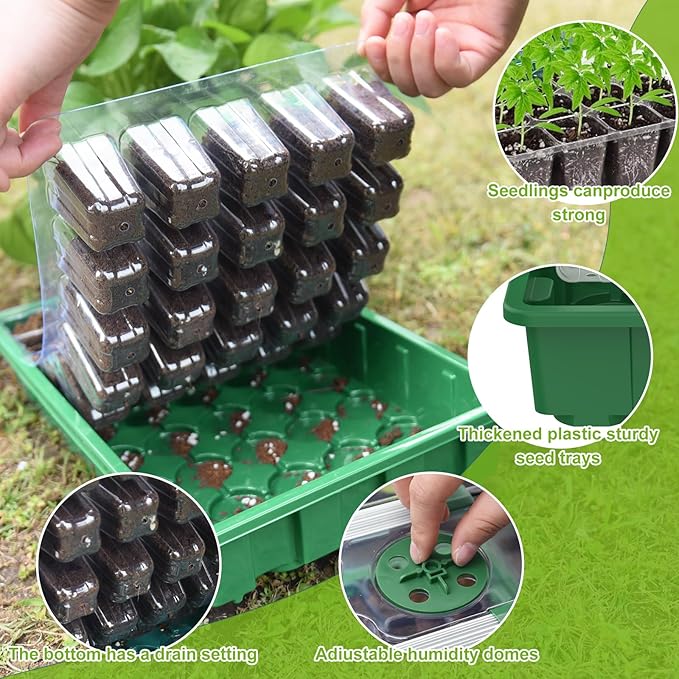 Seed Starter Tray with Grow Light, 40 Cells Seed Starter Kit with Heat Mat, Seedling Starter Trays with Humidity Domes, Automatic Timer, Adjustable Brightness Indoor Greenhouse