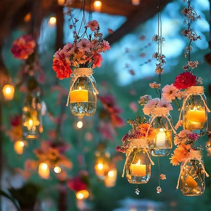 Vintage Glass Flower Vase，6 Pack FarmhouseTransparent White Glass Centerpiece Vases Mason Jars for Weddings, Parties & Home Decor Bulk (6, Transparent)