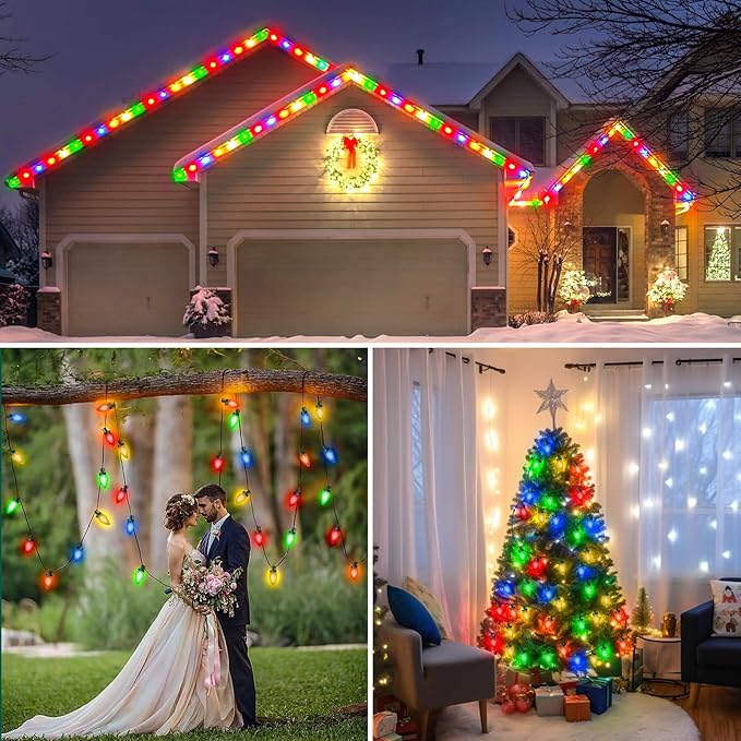 C9 LED Christmas Lights, 67FT 100 Bulbs Outdoor Christmas Decorations for House Waterproof String Lights Extendable Green Wire Fairy Lights for Patio Xmas Garden Party Wedding Indoor Multicolor