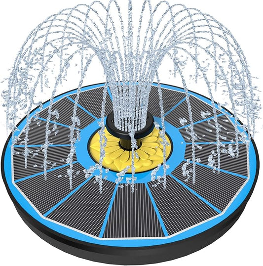 Solar Fountain for Bird Bath, 3.5W Upgraded Solar Bird Bath Fountain with 4 Fixed Pipes 7 Nozzles No Battery, Solar Fountain Pump for Bird Bath Small Ponds Pool Outdoor(Blue)