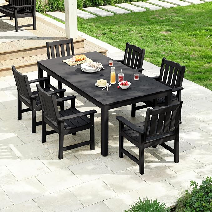 Stoog All-Weather Outdoor Chairs, Patio Dining Chair with Curved Backrest, 400 lbs Support Patio Chair, Black