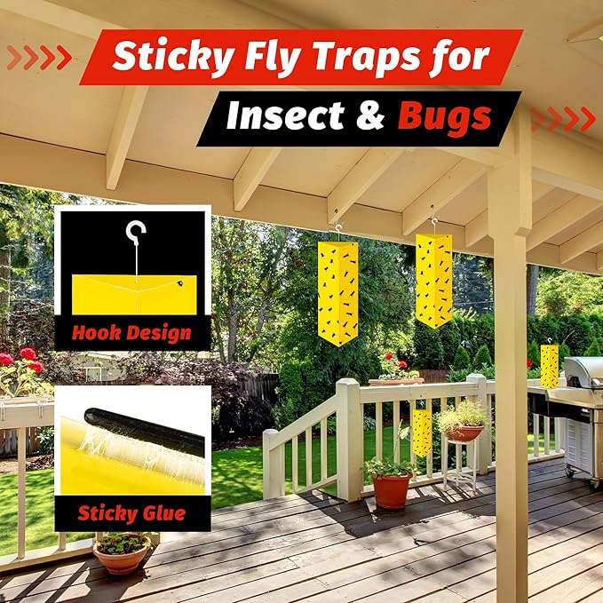 LULUCATCH Fly Glue Trap, 6 Pack Adhesive Fly Traps, Gnat Traps Sticky Bug Catcher, Non-Toxic Odorless Yellow Sticky Trap Indoor for Flies, Moths, Mosquitoes, Flea, for Garage, Barn, Greenhouse & Room