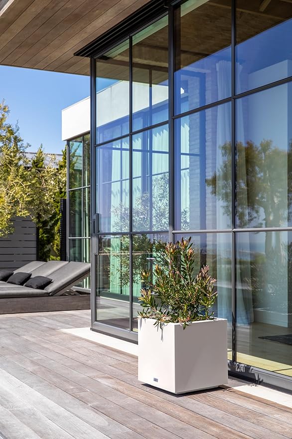 Veradek Block Series Cube Plastic Planter - Large Square Planter for Indoor or Outdoor Patio/Garden | Durable All-Weather Use with Drainage Holes | Modern Décor for Tall Plants, Trees, Flowers