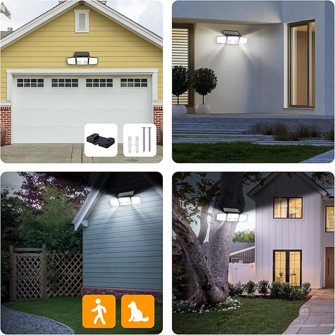 UME Solar Outdoor Lights - 3000 Lumen, 7000K, 152 LED Super Bright Motion Sensor Flood Lights with 2 Sensors, IP65 Waterproof, 270 Wide Angle, 3 Modes for Garden & Patio