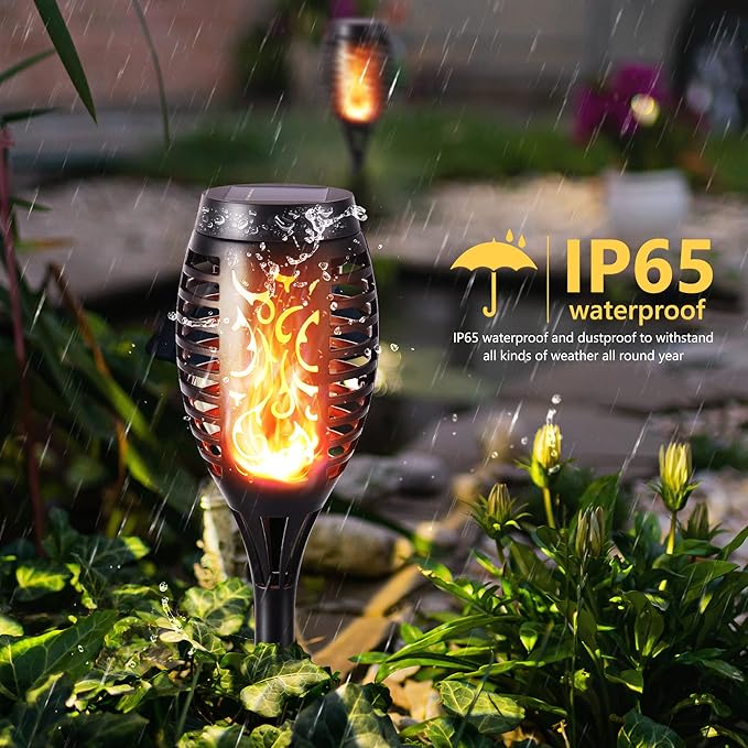 Toodour Solar Torch Flame Lights, 12 Pack Solar Light Outdoor with Flickering Flame, Waterproof Pathway Lights Landscape Decoration Lighting for Garden, Lawn, Yard, Outdoor Decorations