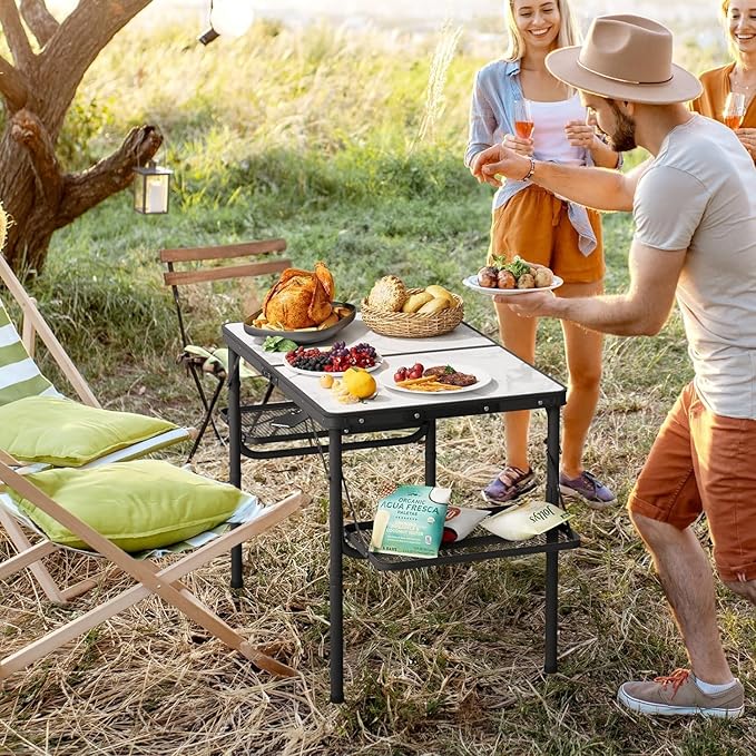 Titanker Folding Camping Table 3ft, Folding Picnic Table, Camp Tables Portable, 50% Extra Side Space, Outdoor Patio Table, RV/Car Camping Essentials, Aluminum Light & Solid