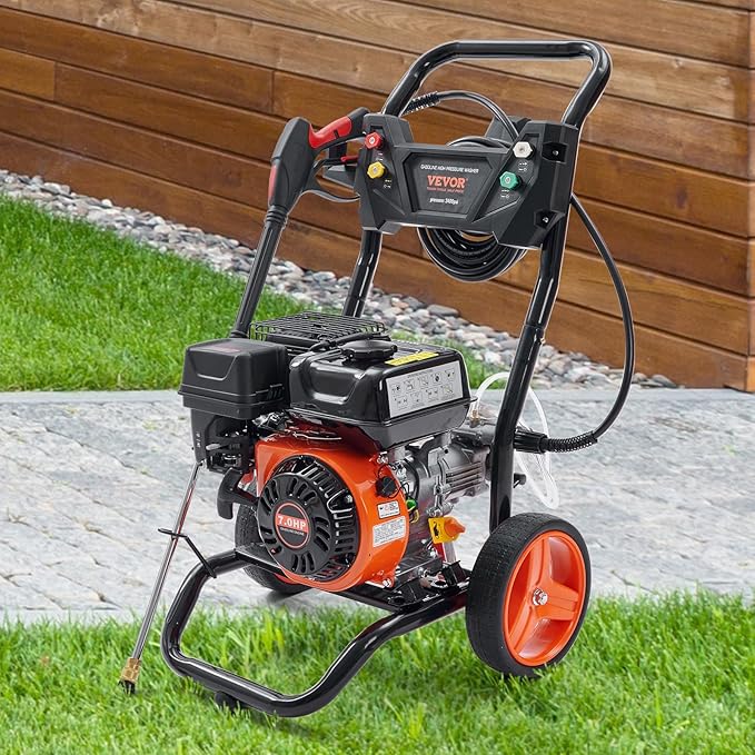 VEVOR Gas Powered Pressure Washer 3400 PSI 2.6 GPM, with Spray Gun and Extension Wand, 5 Quick Connect Nozzles, Copper Pump