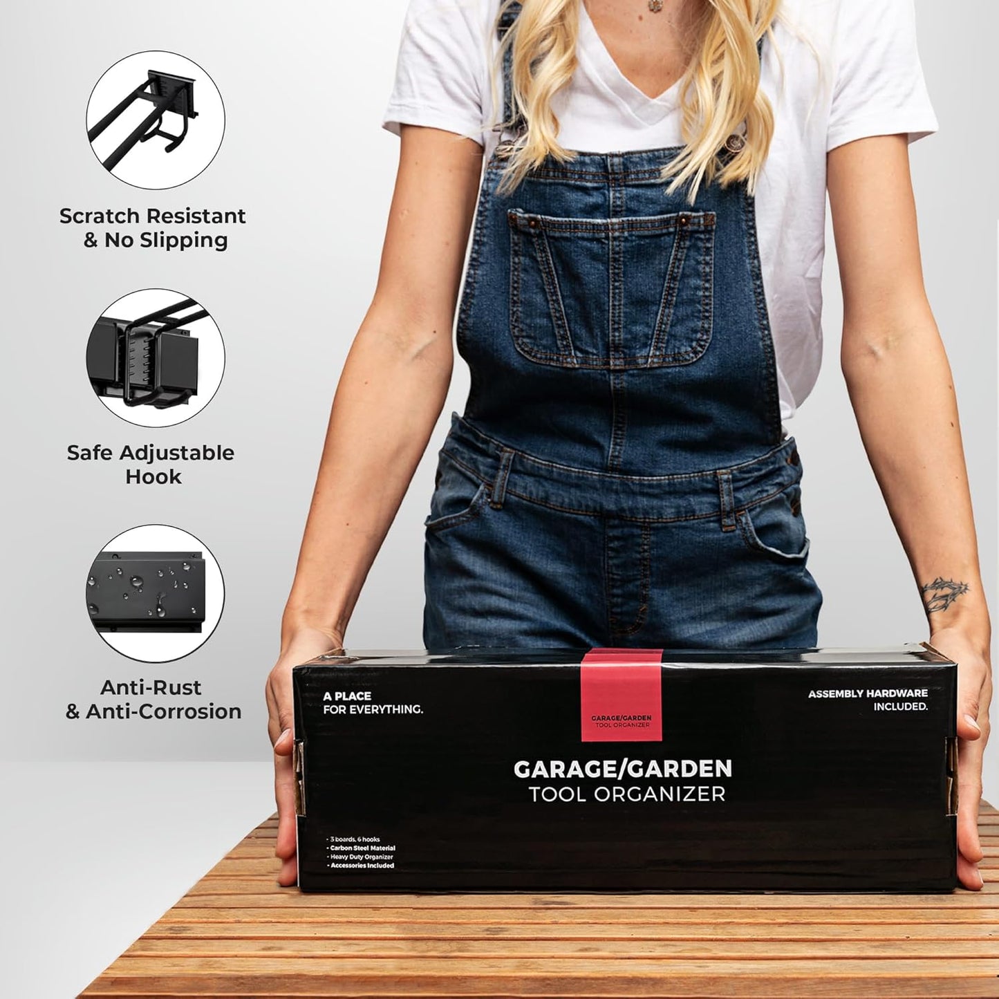 Garage Tool Organizer Wall Mount - 96 inches - Sturdy Storage Rack with Adjustable Hooks, Anti-Rust - Easy Installation, 600lbs Capacity - Garden Tool Organizer (06 Racks & 12 Hooks)