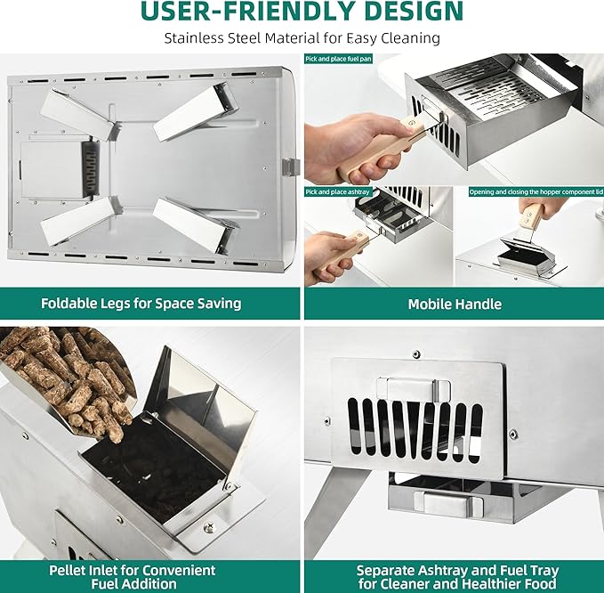 YITAHOME Wood Fired Outdoor Pizza Oven, 12" Portable Pellet Pizza Ovens with Pizza Peel & Pizza Cutter, Woodfire Pizza Maker for Outside Kitchen Cooking Stainless Steel Silver