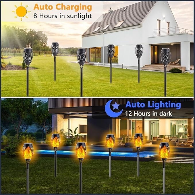 10 Pack Solar Lights Outdoor, Mini Solar Torch Lights with Flickering Flame for Garden Decor, Waterproof Solar Powered Outdoor Lights Solar Flame Torches for Pathway Patio Yard Porch Outside Decor