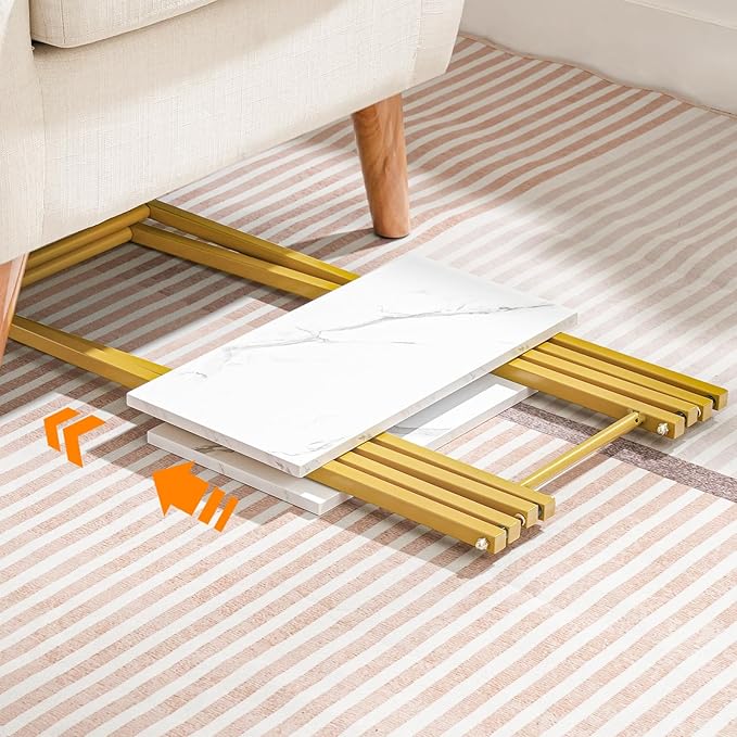HOOBRO Folding TV Tray Table, Wooden TV Tray, Portable Sofa Side Snack Table, Industrial Desk for Small Spaces, Space-Saving, Easy to Install and Fold, Marble and Gold DM27BZ01