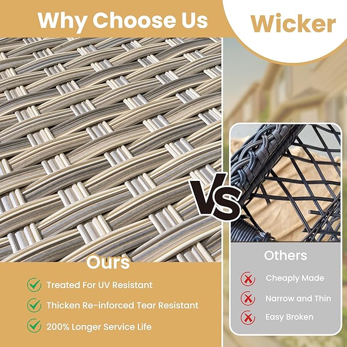 HOOOWOOO Outdoor Sectional Furniture Set,8 Pieces Wicker Patio Conversation Sets,L Shape All Weather Outside Couch Sofa Set with Swivel Chairs Solar Light Table Ottoman,Black