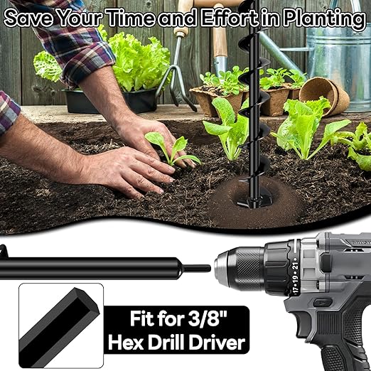 Upgraded Auger Drill Bit for Planting, 3''x32'' Drill Auger for Digging Holes, Heavy Duty Post Hole Digger for Garden Planting, Bulbs Fences Umbrella Holes, Fit 3/8" Hex Drive Drill