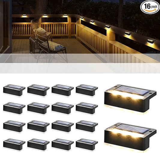 SOLPEX Solar Fence Lights, 6 LEDs Solar Lights Outdoor Waterproof Solar Powered for Deck, Stair, Front Porch, Balcony, Walkway, Garden, Yard, Patio, Pool Decor, IP65 Waterproof (16 Pack, Warm White)