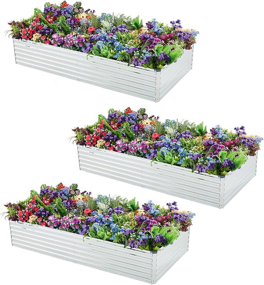 3 Pack 6x3x1FT Galvanized Raised Garden Beds Kit Outdoor Metal Gardening Planter Box for Vegetable Elevated Flower Herbs,Silver