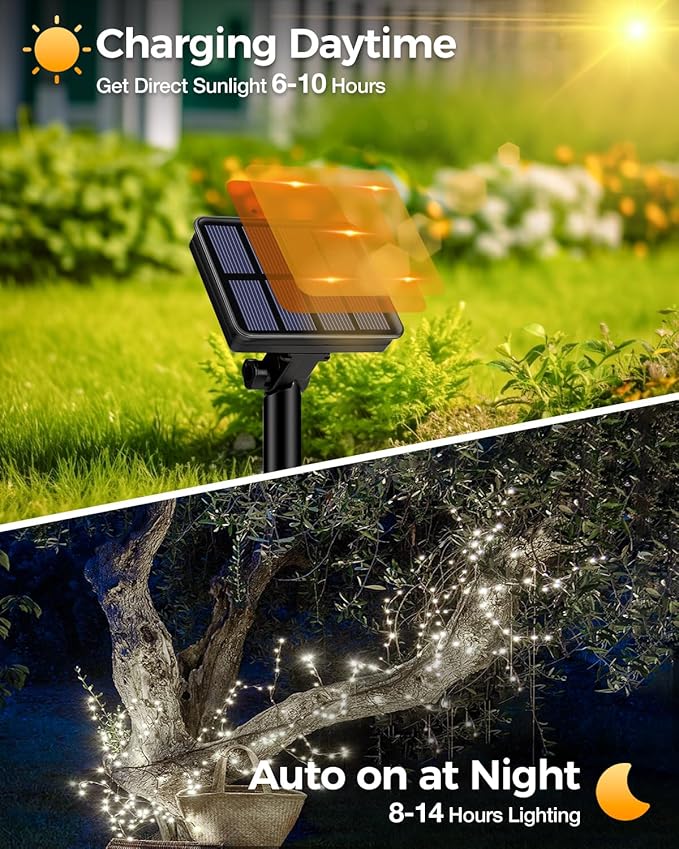 3 Pack Solar Fairy Lights for Outside Waterproof, 49FT/15M 150LED Solar String Light Outdoor 8 Modes Solar Twinkle Lights for Garden Yard Christmas Tree Wedding Party Decor, Cool White