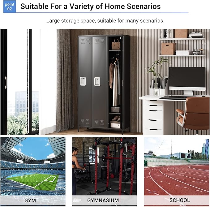 Metal Lockers, 3-Door Metal Storage Cabinets Locker, Secure Storage Solution, Perfect for Offices, Gyms, Schools & Homes, Organizes Personal and Work Belongings Easily