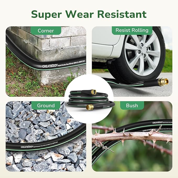 GreatBuddy 25 ft Garden Hose 5/8", Less Kink Heavy Duty Water Hose, Durable & Flexible Hose for Outdoor, Lawn, Car Washing, Pet Bathing and Household