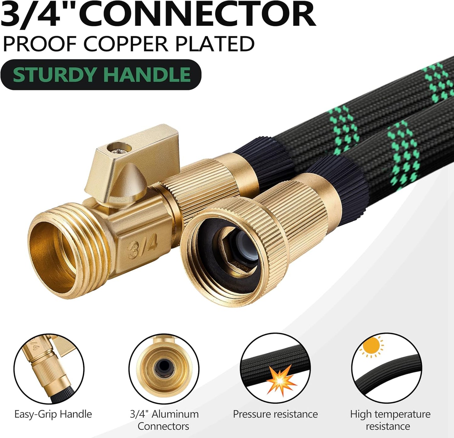 75 ft Garden Hose - 2025 New Upgraded Flexible Water Hose - Ultra Lightweight Kink-free Car Washing Pipe with 10 Function Sprayer and 3/4" Solid Brass Fittings - Durable,Leak proof Garden Hoses