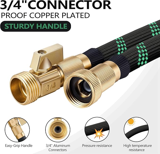 200 ft Garden Hose - 2025 New Upgraded Flexible Water Hose - Ultra Lightweight Kink-free Car Washing Pipe with 10 Function Sprayer and 3/4" Solid Brass Fittings - Durable,Leak proof Garden Hoses