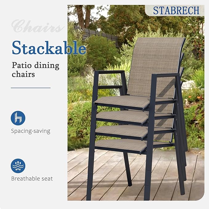 Outdoor Patio Chairs Set of 8, Mocha Stackable Outdoor Chairs, Lightweight Patio Set with High Back, Metal Dining Chair for Lawn, Garden, Yard and Deck