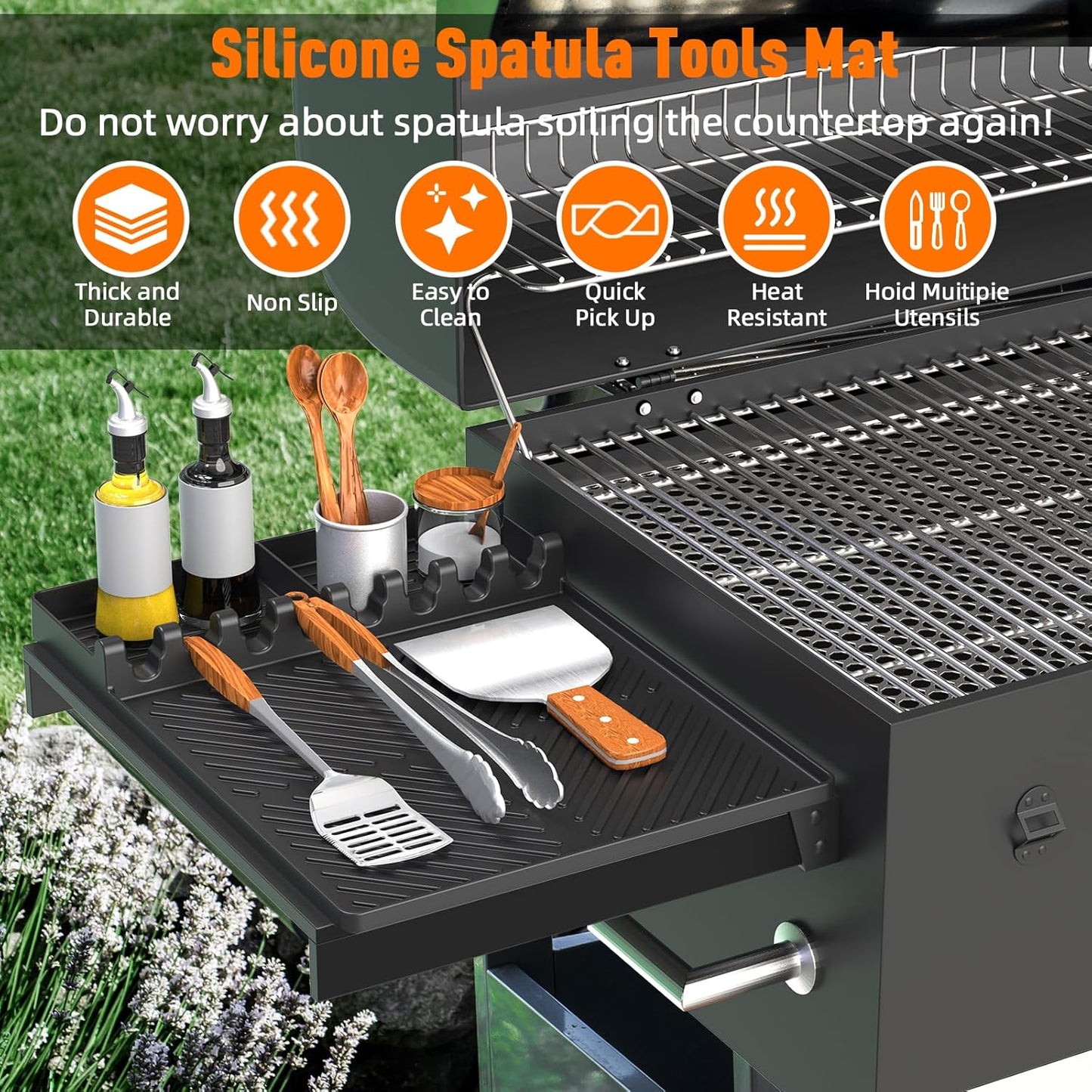 Silicone Grill Mat Compatible with Blackstone, Silicone Griddle Tools with Drip Pad, Spatula Mat for Outdoor Grill Kitchen Counter (Black)