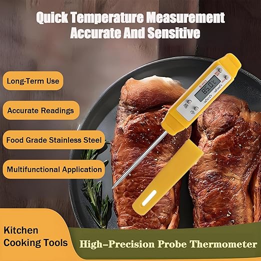 Meat Thermometer - Digital Food Thermometer for Cooking Kitchen - Automatic Calibration Pen Style Electronic Pocket Thermometer for Water Temperature, Barbecue (Yellow)