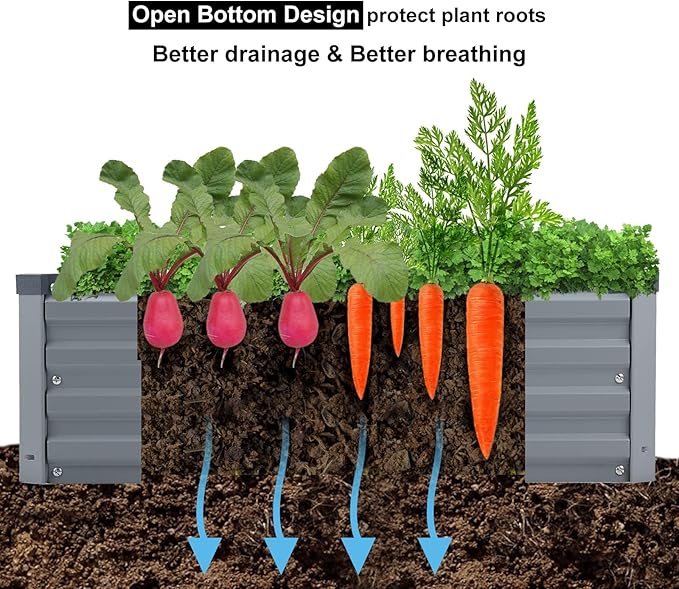 2 Pack 12x2x1FT Galvanized Raised Garden Beds Kit Outdoor Metal Gardening Planter Box for Vegetable Elevated Flower Herbs,Gray