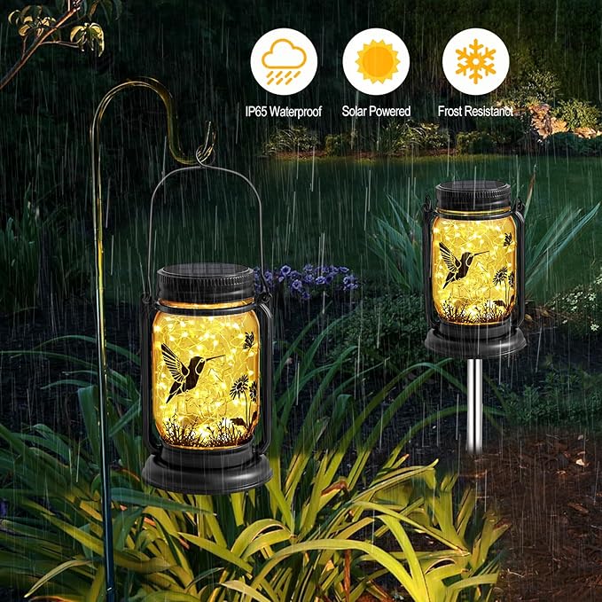 YJFWAL Hummingbird Solar Lanterns Outdoor Waterproof -Birthday, Mothers Day Gifts for Women Mom Grandma, Mason Jar Garden Lights for Patio, Yard, Porch, Balcony, Durable Garden Decor
