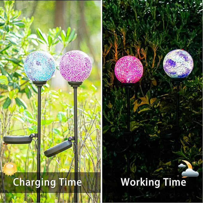 VCUTEKA Solar Garden Decorative Lights Outdoor, Mosaic Solar Light Waterproof LED Pathway Stake Light for Landscape Patio Yard Deck Walkway Decoration, 2 Pack