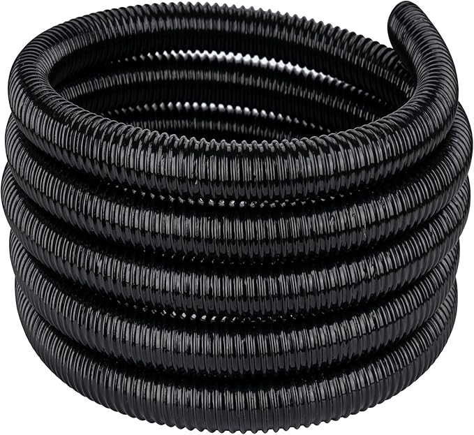 Pond Tubing 3/4” × 10ft- Black Corrugated Flexible PVC Hose, Kinkproof & Strong for Garden Ponds, Waterfall Sump Pump Pond Hose