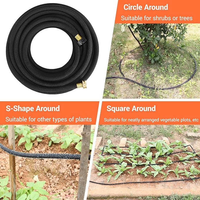 MAMIZO Soaker Hose Kit 100 ft 1/2", Solid Brass Connectors Rubber Longer Lasting, Heavy Duty Drip Hose to Save 70% Water, Soaker Hose for Garden, Lawn and Yard