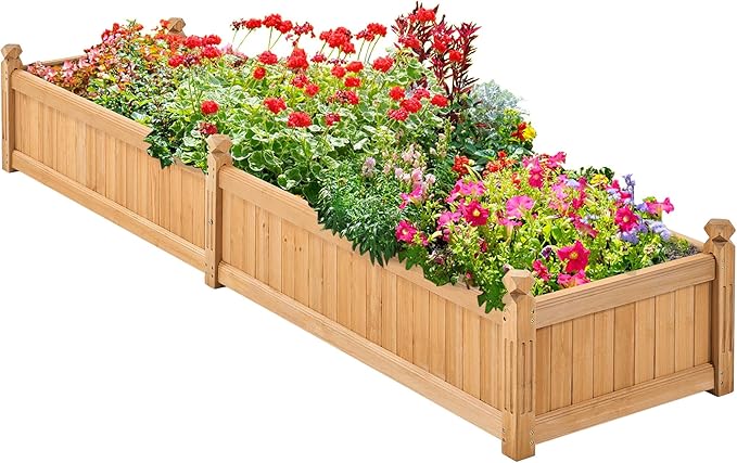 Yaheetech 90.5″ L×23.5″ W×16″ H Wooden Raised Garden Bed, Horticulture Wood Rectangular Garden Planter Outdoor, Raised Planter Box for Yard/Greenhouse/Vegetable/Flower/Herbs, Light Brown