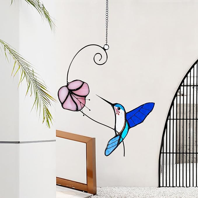 1PC Color Hummingbird Glass Window Ornaments, Garden Decorations, Hummingbird Light Catchers, Favorite Gardening Ornaments for Bird Lovers Sun Catchers.HDHXT