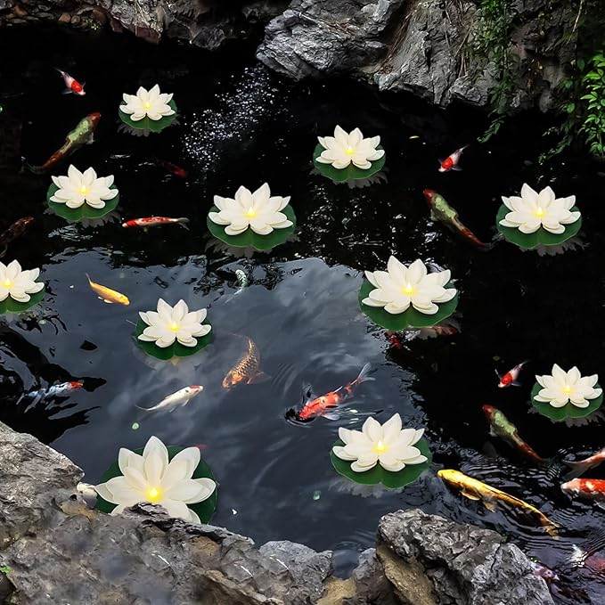 12 PCS Diwali Waterproof Floating Lotus Light - Floating Flower Light Battery Operated Water Activated Warm White Pool Flower Lamp Wedding,Anniversary,Garden Decoration(6Inch & 5Inch)
