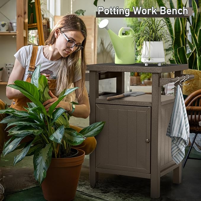 Grill Cart Outdoor with Storage Cabinet, Portable Rolling Patio Bar Cart with Wheels, BBQ Prep Table, Movable Stainless Steel Kitchen Island Dining Cart for Food/Drink/Cooking -Brown