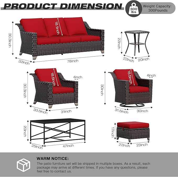 Joyside Wicker Patio Furniture Sets, 9 Pieces Upgraded Large Size Outdoor Furniture with Swivel Rocking Patio Chairs, Patio Dining Chair, 3-Seat Sofa, Outdoor Ottoman, Coffee Table, Thick Cushions