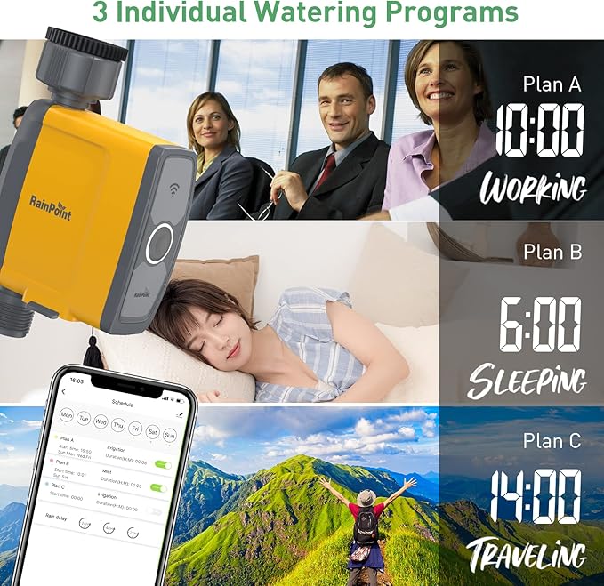 RAINPOINT WiFi Water Timer Hose Timer - Smart Garden Hose Faucet Timer with Weather Aware/3 Irrigation Plan/Automatic Rain Delay - APP Voice Control Sprinkler Valve Timer with WiFi Hub