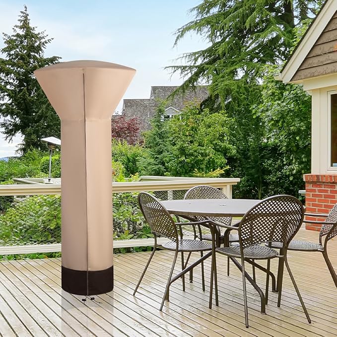 Vailge Patio Heater Covers with Zipper and Storage Bag,Heavy Duty 600D Oxford Waterproof Outdoor Heater Cover Wind-Resistant Dustproof UV-Resistant,Beige & Brown,89'' Height x 33" Dome x 19" Base