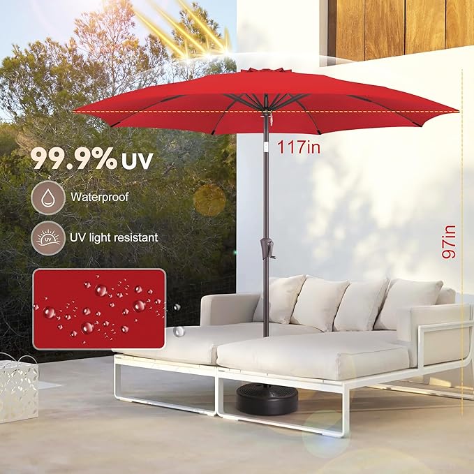 10ft Outdoor Patio Umbrella - Table Umbrella Waterprool UV Protection, Sombrillas de Patio with Push Button Tilt&Crank, Sun Umbrella for Pool, Porch, Garden, Deck, Backyard(Red)
