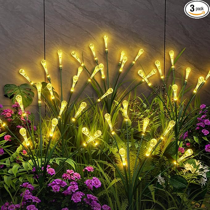 Solar Lights Outdoor Waterproof Upgraded Outdoor Solar Lights for Yard Patio Garden Decor, Solar Lights for Outside Gardening Supplies, Water Droplets Garden Lights Solar Powered Outdoor (2 Pack)