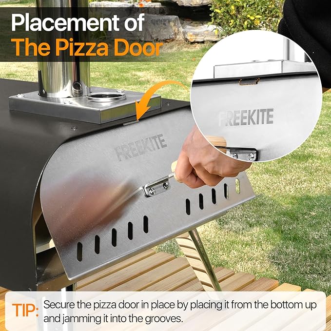 Pizza Oven 13 Inch Outdoor Wood Fired Portable Stainless Steel Pizza Oven with Pizza Stone for Family Outside Cooking Camping Backyard BBQ Pizza Maker Garden Kitchen(black13IN)